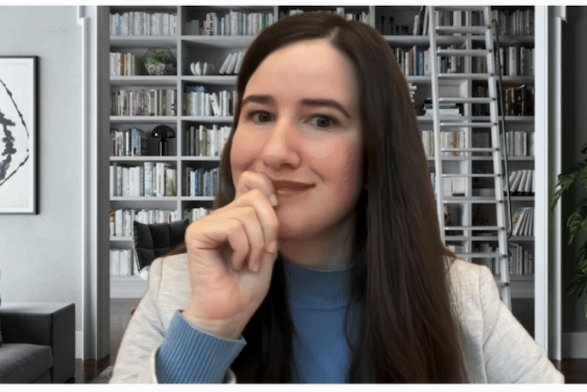 a woman using the new Google Meet makeup feature